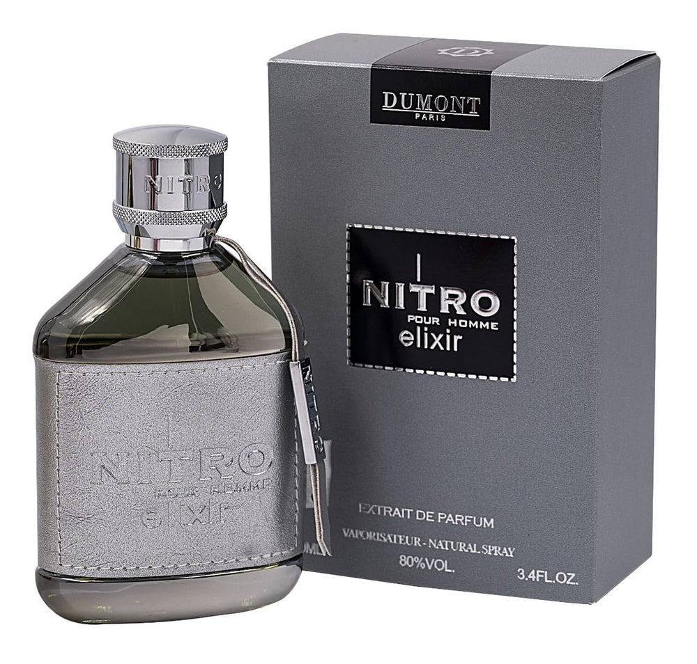 Dumont Nitro Elixir: botella para hombre, lujo duradero para todo el día.
