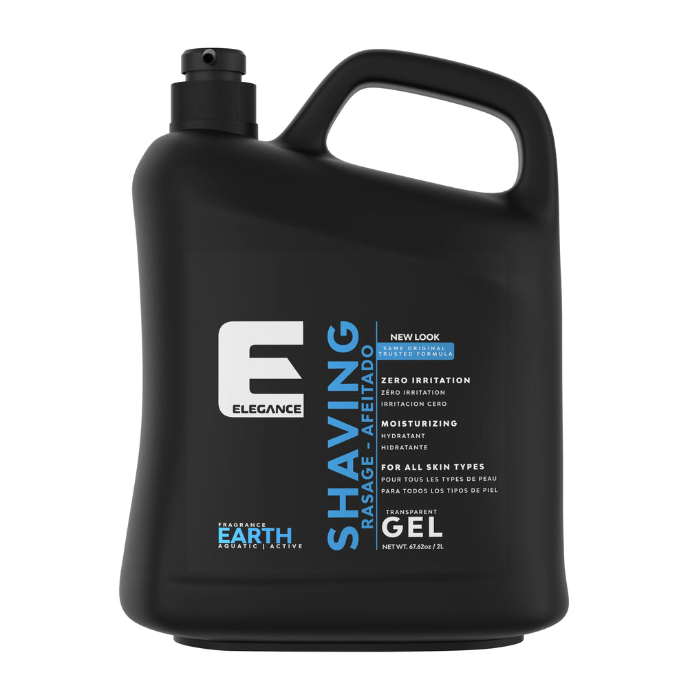 E Elegance gel-afeitar transparente: visibilidad clara para un afeitado suave y cómodo.