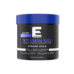 Envase de Elegance Vitamin Gel con Pro-VB-5 ofrece protección y nutrición capilar.