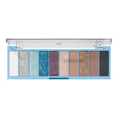 Muestras de sombras e.l.f. Perfect 10 en tonos azules y púrpuras para looks audaces.