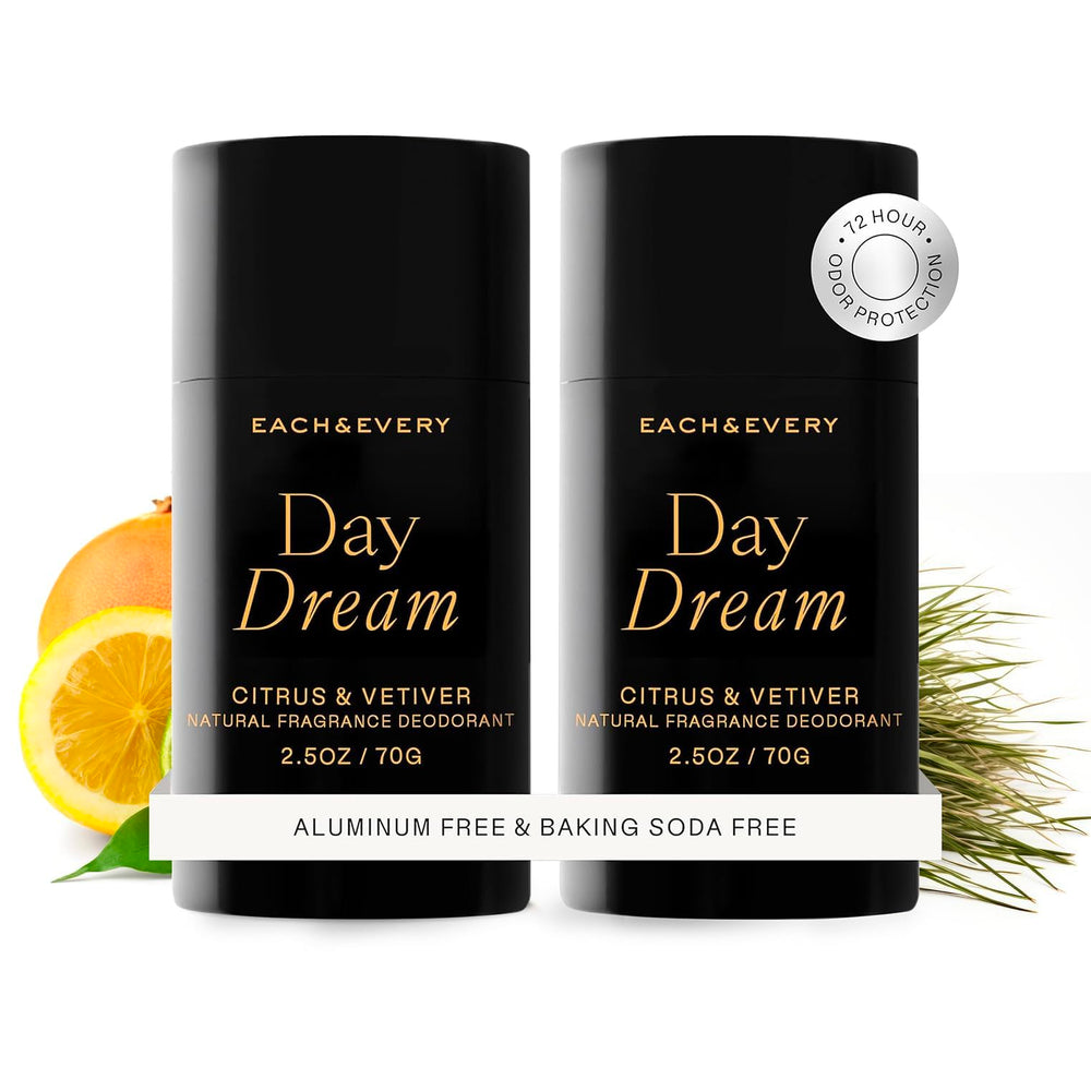 Each & Every desodorante sin aluminio en botella, fragancia cítrica y vetiver para uso diario