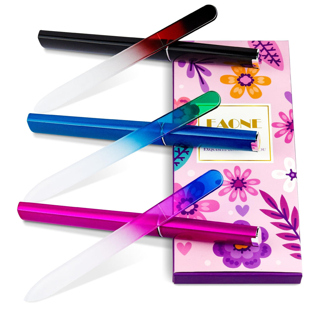 EAONE lima de uñas de vidrio cristal con estuche verde-azul, ideal para viaje y uso diario