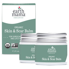 Earth Mama crema piel cicatrices en envase, cuidado suave para piel sensible.