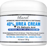 Ebanel crema urea 40% aplicada en pies para suavidad y barrera protective.
