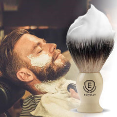 ECHOLLY pincel de afeitar mango blanco ergonómico para un agarre estable.