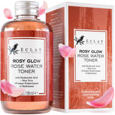 Eclat Skincare tonificador de agua de rosa en botella, hidratación suave para la piel