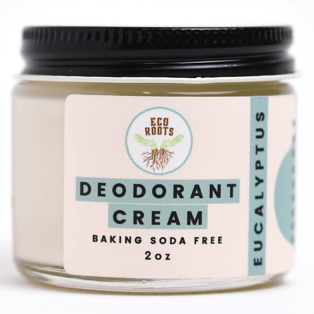 Desodorante natural ECO ROOTS para axilas, crema suave y sin irritación.