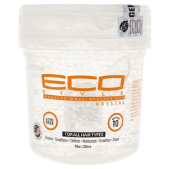 Eco Style Krystal: gel de peinado en envase, brillo intenso y fijación duradera.