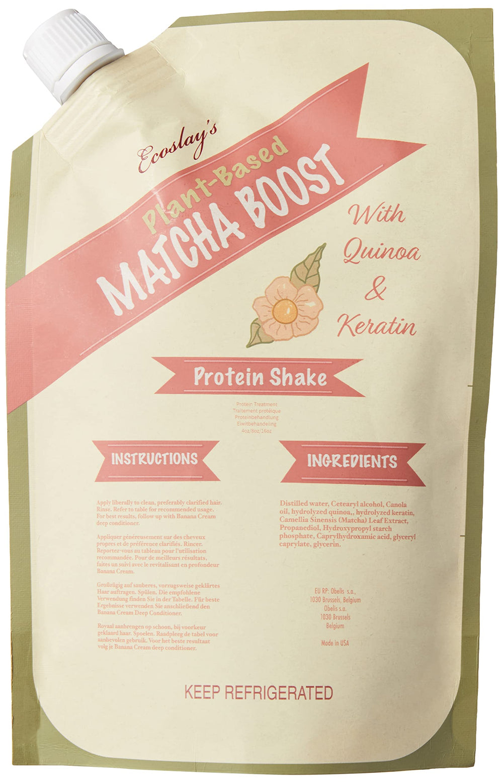 Ecoslay Matcha Boost: botella en vertido para aplicación suave.