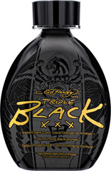ED HARDY Black XXX loción bronceadora oscura, botella elegante para resultados duraderos.