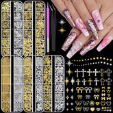 editTime 5 cajas de adornos para uñas con cruces y estrellas para un diseño detallado