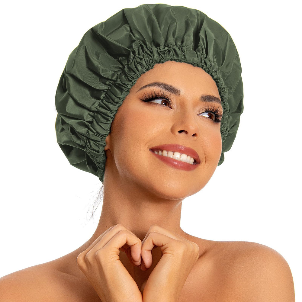 Edoneery gorra-ducha-mujer-grande-verde: mantiene el cabello seco durante la ducha.