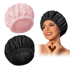 Edoneery gorro de ducha para mujer grande en rosa y negro protege el cabello durante la ducha