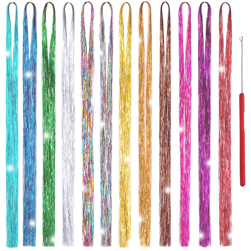 Edoneery mechas brillantes para pelo en 12 colores, 2500 hilos, brillo duradero.