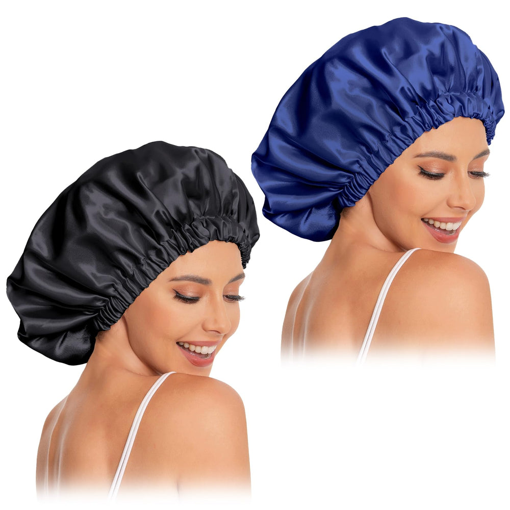 Edoneery bonete de satén negro, frente: protege el cabello durante la noche y mantiene la humedad.