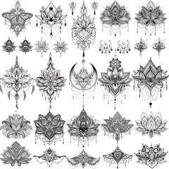 EGMBGM Lotus negro: tatuaje temporal con aspecto realista para fiestas.