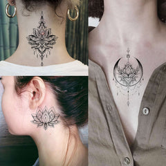 EGMBGM Luna creciente encaje: tatuaje temporal seguro para piel delicada.
