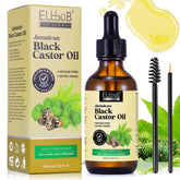 ELBBUB Aceite de Ricino Negro Jamaicano en botella de vidrio para aplicación precisa.