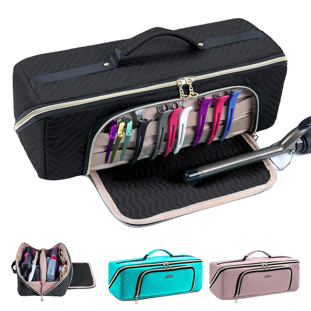 ELCUPA bolsa de viaje para herramientas de pelo con diseño plano para acceso rápido.