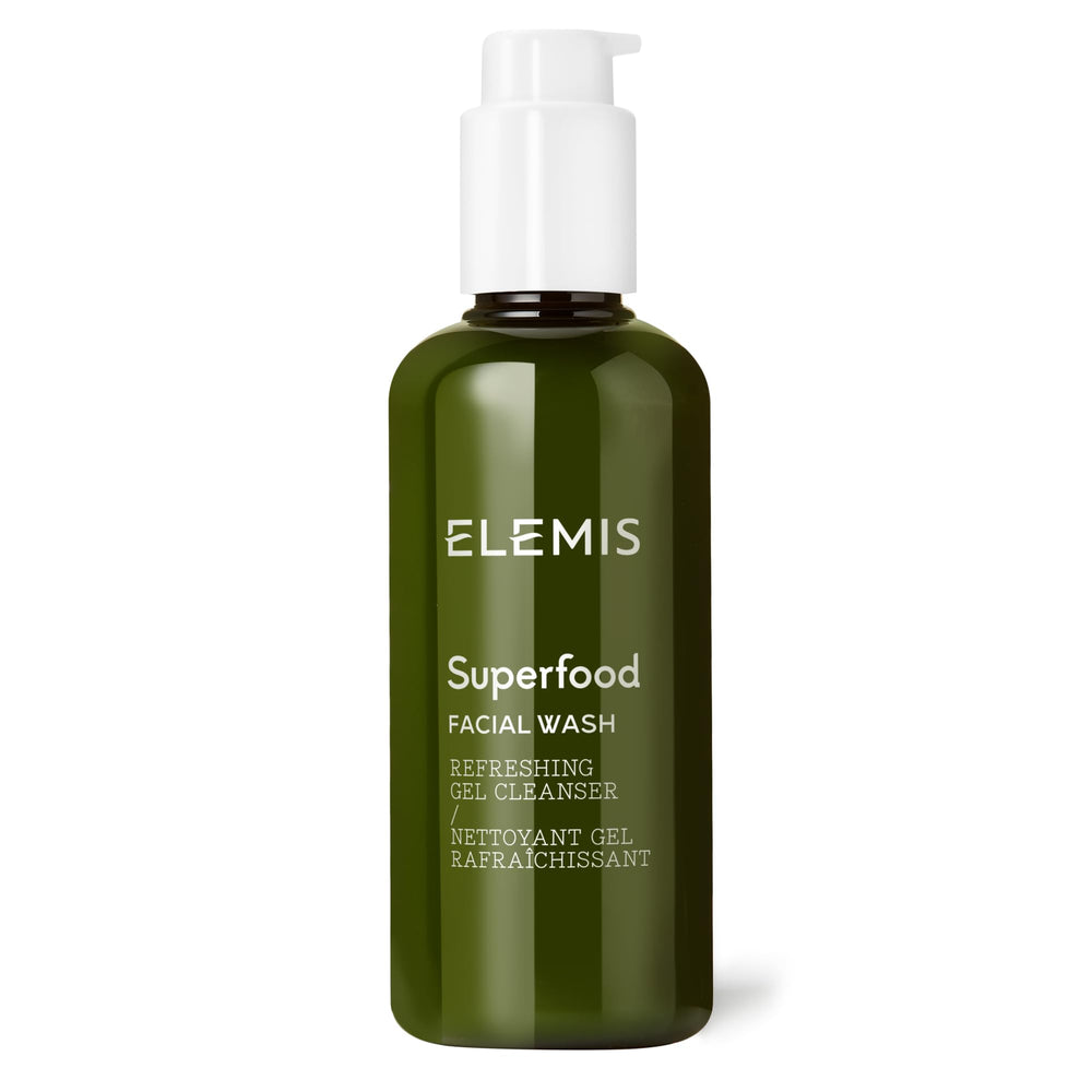 Limpieza suave con ELEMIS Súperalimentos, botella de 200 ml para piel equilibrada.