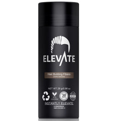 Elevate Hair Fibers envase marrón oscuro para apariencia más gruesa al instante.