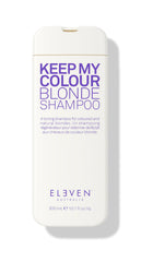 Shampoing ELEVEN AUSTRALIA Keep My Colour Blonde, bouteille bleue-violette neutralisant le jaunissement.