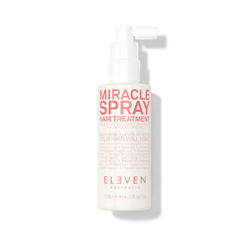 Miracle Spray de ELEVEN AUSTRALIA en botella, tratamiento sin enjuague para suavidad y brillo.