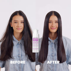 Cheveux lisses et brillants après l'utilisation du sérum ELEVEN AUSTRALIA.