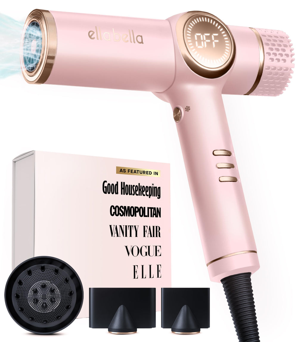 Secador iónico profesional ELLA BELLA para cabello suave y brillante.