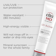Etiqueta SPF50 y protección UVA/UVB para salidas al sol.