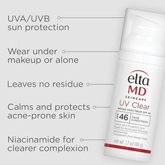 EltaMD UV Clear, textura sedosa, absorbe rápido sin dejar residuos brillantes.