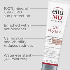 EltaMD UV Physical Rosy Tint SPF 40, aplicación en mano, tono rosado que difumina imperfecciones.