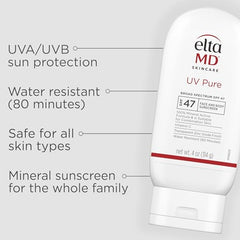 EltaMD UV Pure, aplicación suave en piel mojada para protección rápida.