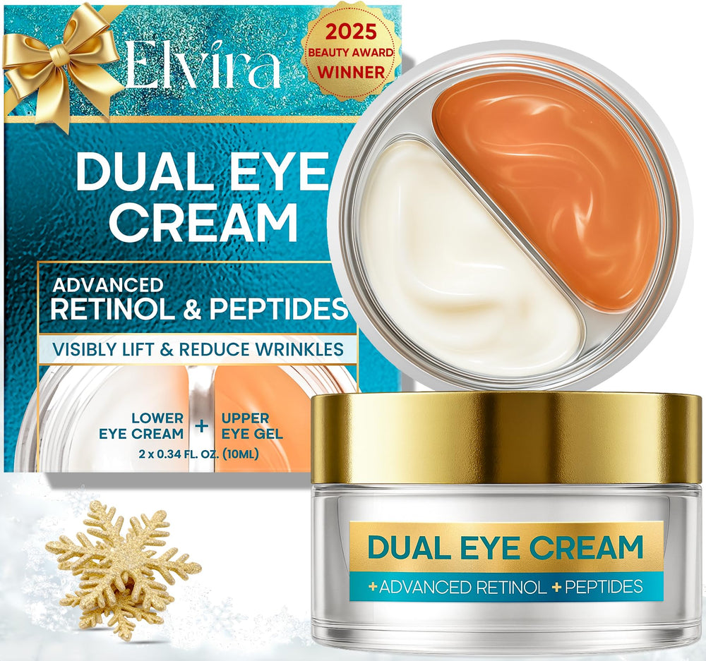 Elvira crema ojos dual, primer plano del tarro, promete una mirada más fresca