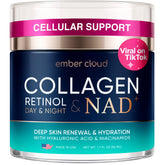 Ember Cloud crema colágeno NAD retinol, foco en ingredientes clave para cuidado facial.