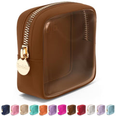 Embla bolsa cosmética transparente con cierre dorado para viajar con estilo