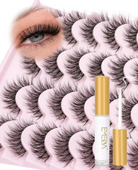 EMEDA kit de pestañas, 14 pares de pestañas 14 mm con efecto cat-eye suave para diario.
