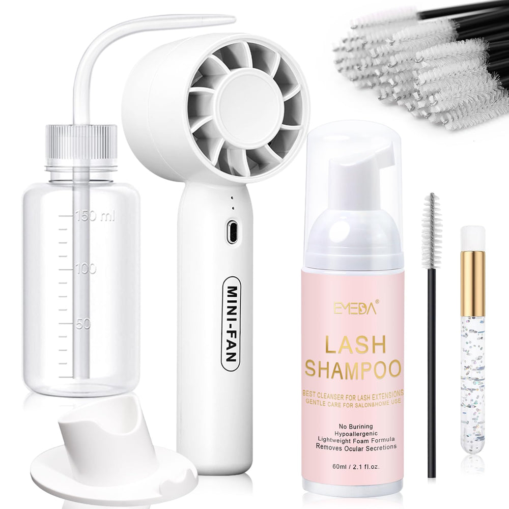 EMEDA Lash Shampoo Kit con ventilador portátil para secado rápido de pestañas