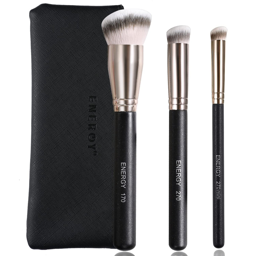 ENERGY kit de brochas de maquillaje con estuche, ideal para retoques en cualquier lugar.