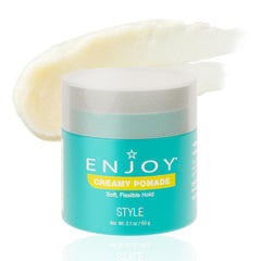 Enjoy Creamy Pomade muestra textura seda para un peinado suave y control flexible
