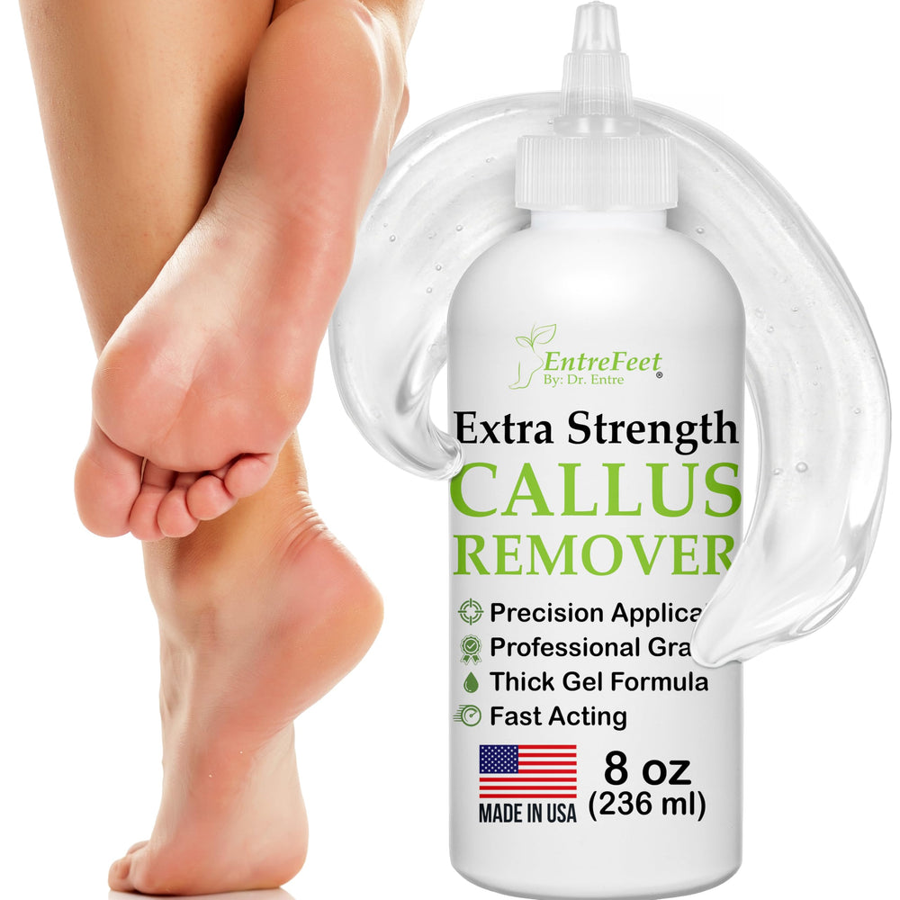 EntreFeet Dr. Entre's Gel eliminador de callos en botella de 8 onzas para uso profesional.