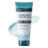 Envy Hyaluronic Acid & Salicylic Acid Face Scrub bottle, hydrating and refining complexion