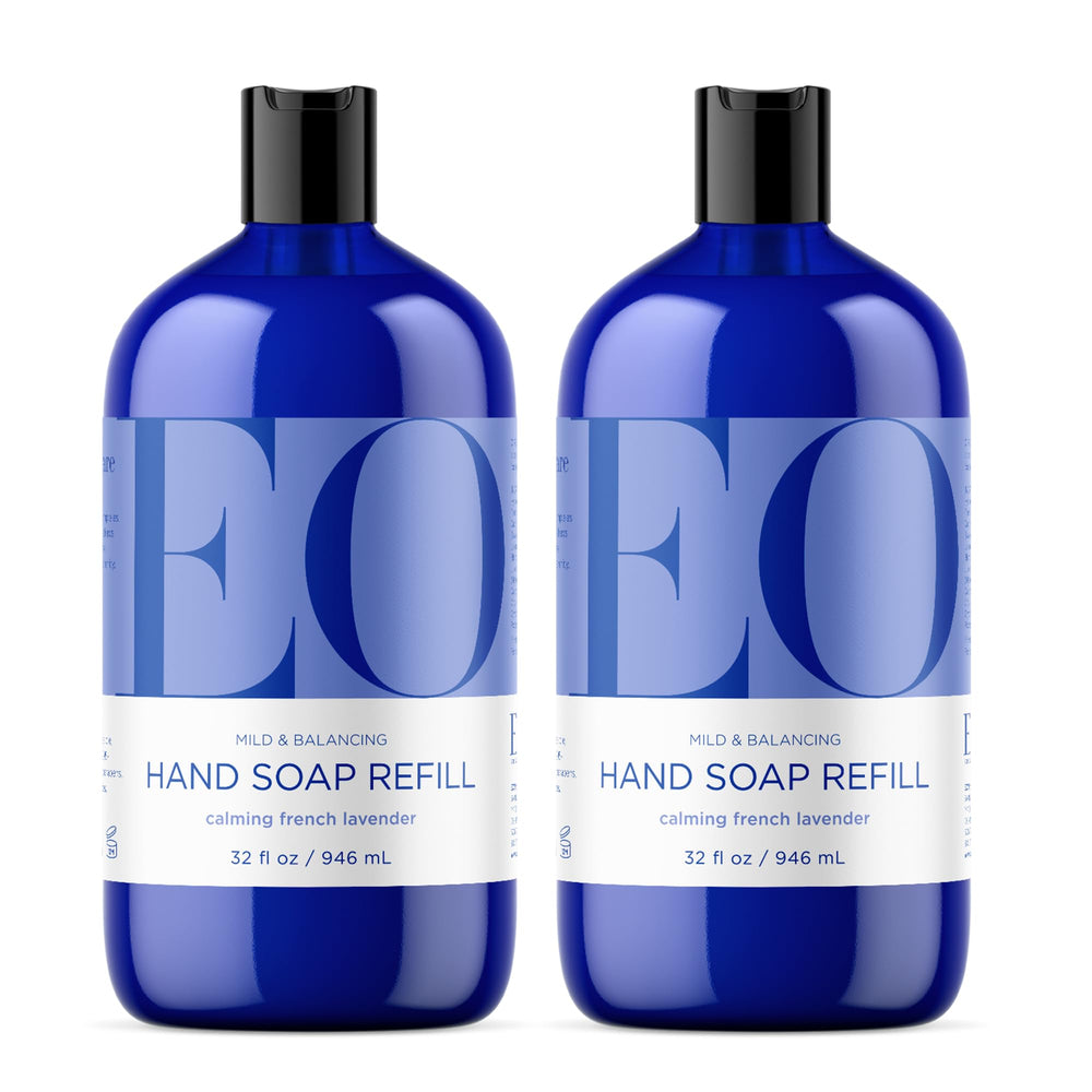EO French Lavender hand soap refill bottles; ideal for easy refills and waste reduction.