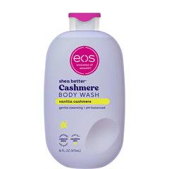 EOS Vanilla Cashmere Body Wash bottle on shelf highlighting moisturizing scent