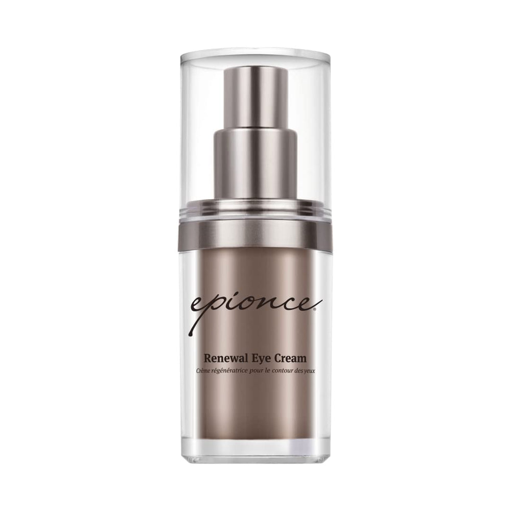 Epionce Renewal Eye Cream muestra aplicación suave en ojos para hidratación delicada.
