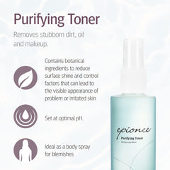 Epionce Tonique Purifiant application sur coton, élimine les impuretés en douceur.