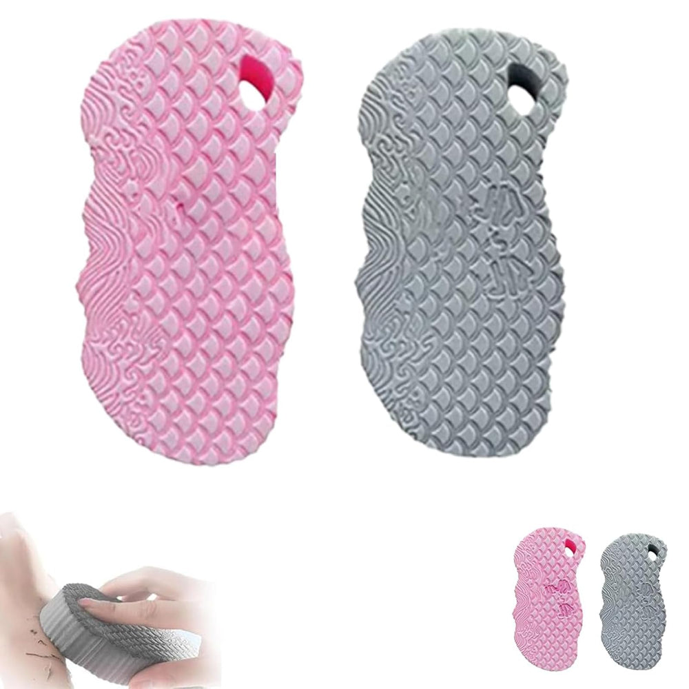 Esponja exfoliante mágica para baño en rosa, suave y apta para exfoliar.