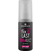 essence fijador maquillaje 18H en botella, fijación duradera para un aspecto natural.