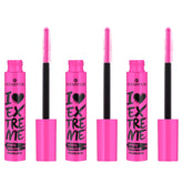 Mascara essence I Love Extreme Crazy Volume en caja de tres para volumen instantáneo.