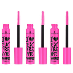 Mascara essence I Love Extreme Crazy Volume en caja de tres para volumen instantáneo.